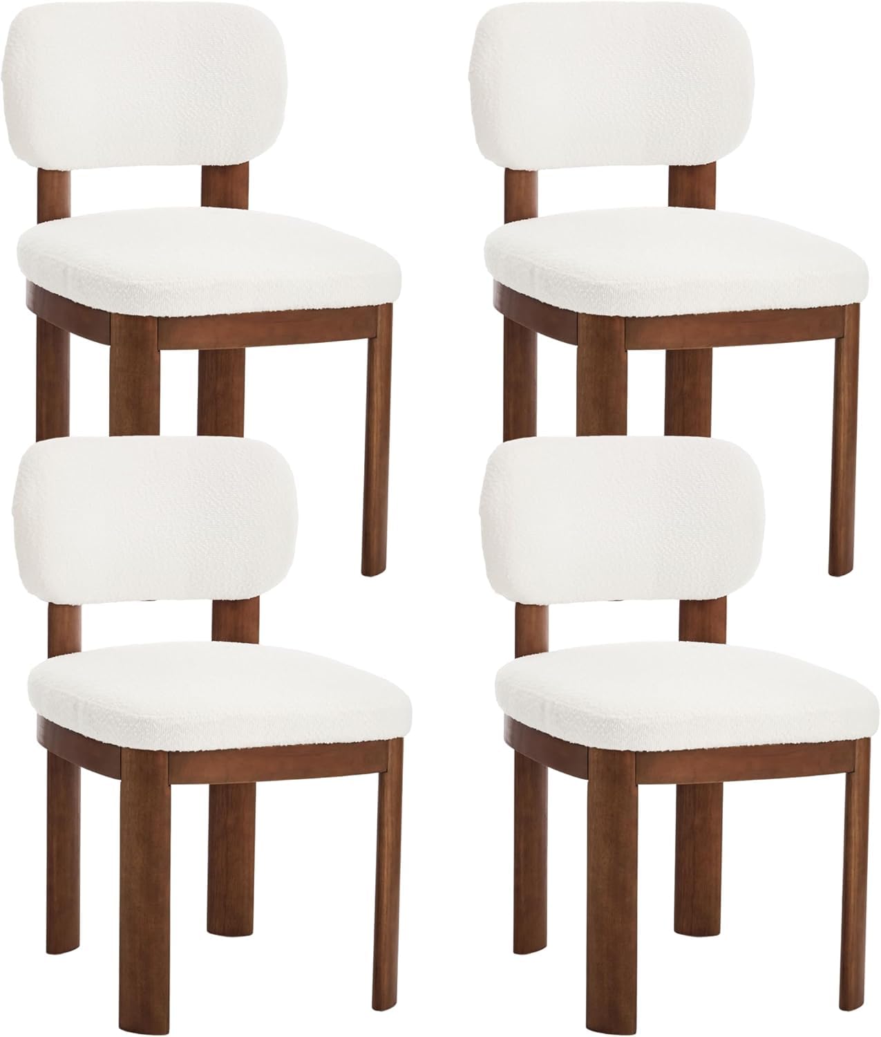 RXRRXY Modern Dining Chairs Set of 4, Teddy Fabric Accent Chair with Wood Legs, Upholstered Boucle Kitchen Chairs with Curved Backrest for Living Room