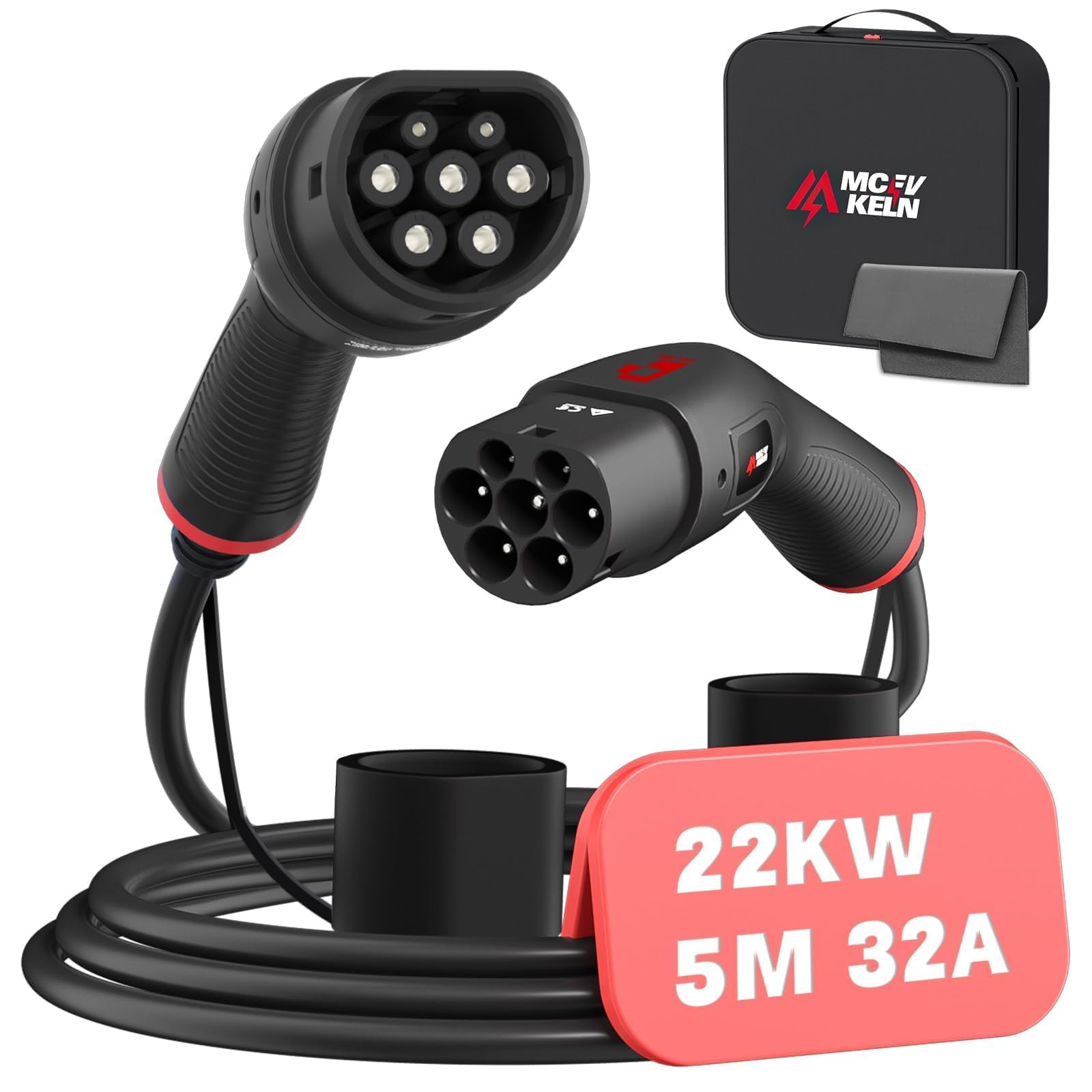 MCEVKELNType 2 EV Charging Cable 22kW 5M -Mode 3 Charging Cable for EV - 32A| 3 Phase| 5M TPU Charging Cable compatible with Tesla/BMW/MG/KIA