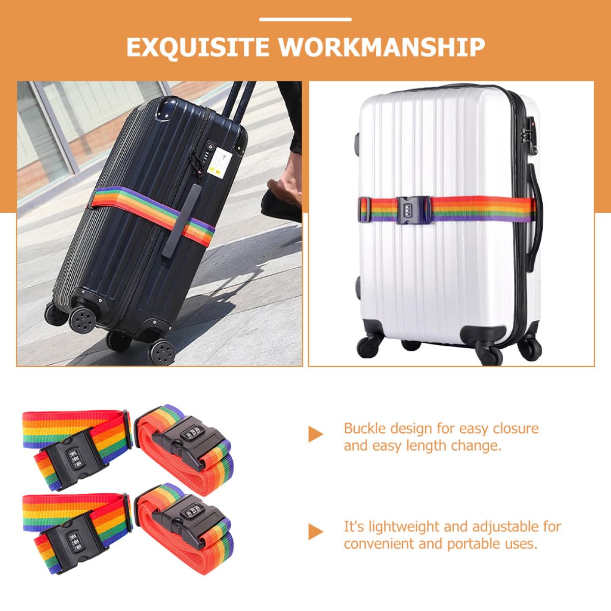 4 Pezzi Cinture per Valigie Color Arcobaleno in Polipropilene Protezione Extra Leggere per Viaggio e Uscite
