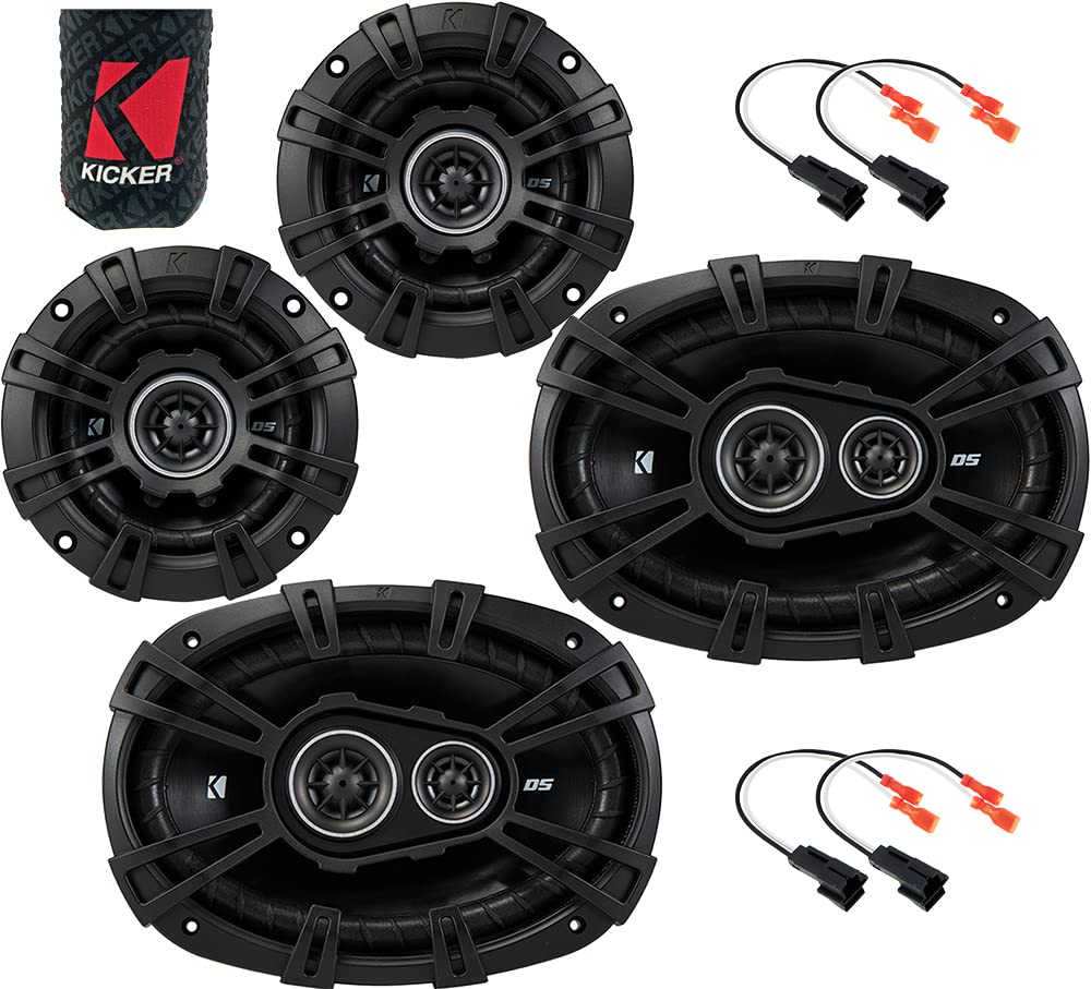 KICKERSpeakers 4 & 6X9 inch for Cadillac Eldorado 1996-2002 Upgrade Kit - 4 Pack of DS Series with Harness, Coaxial Car Audio Front Door and Rear Deck Speaker DSC40, 43DSC404 & DSC6930, 43DSC69304