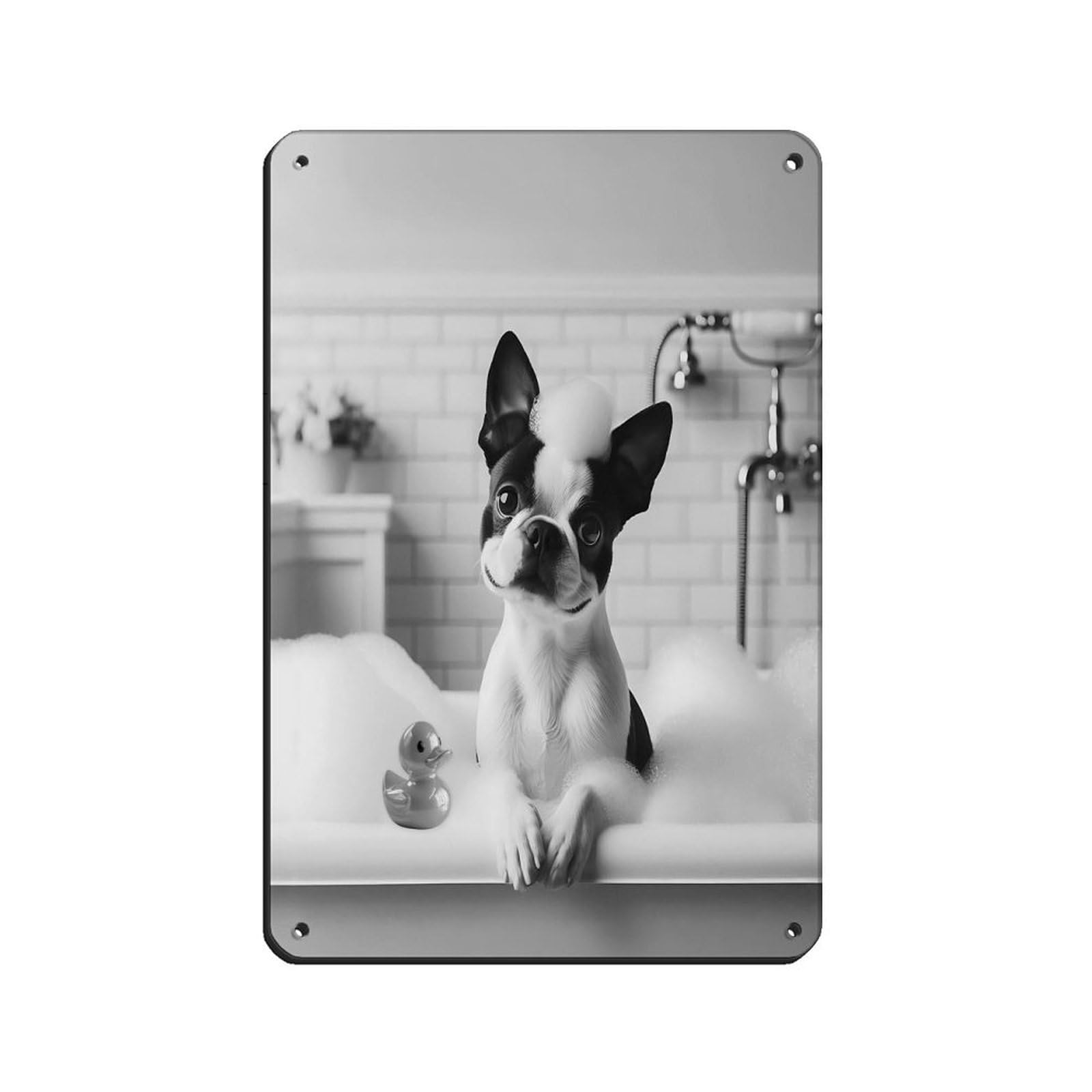 Boston Terrier, Funny Bathroom Decor Retro Poster Metal Tin Sign Chic Art Retro Iron Painting Bar People Cave Cafe Family Garage Poster Wall Decoration 8x12inch(20x30cm)
