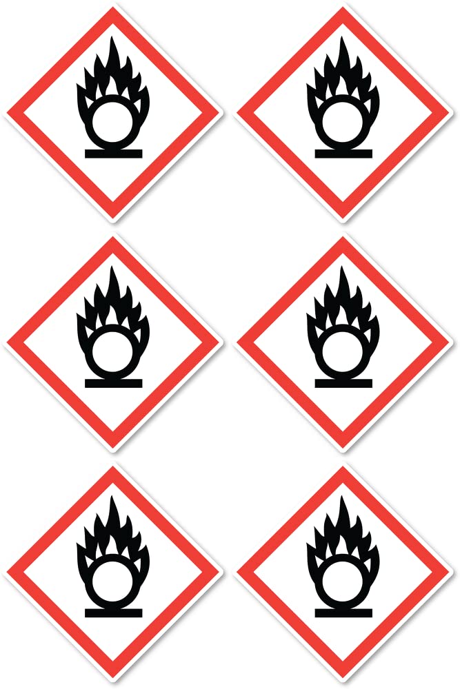 Fire Stimulating Danger Symbol UN/GHS Hazard Pictogram Sticker 5cm Pack of 6, Red, Einheitsgröße