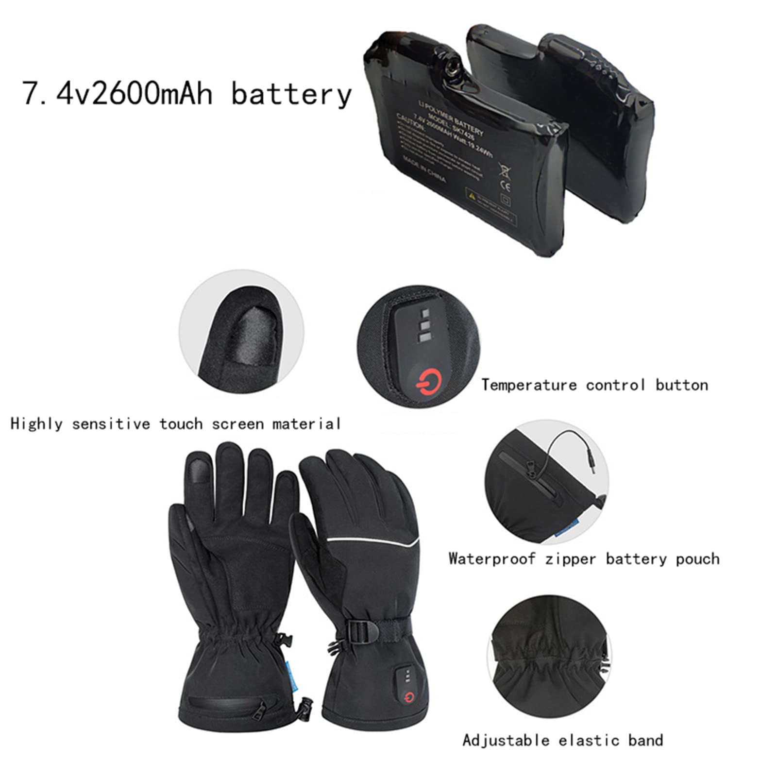 CHEWYNP Guantes de Invierno para Hombres y Mujeres: Guantes Impermeables y cálidos para Clima frío, Guantes térmicos con Dedo de Pantalla táctil 7.4V 2600mah Guantes calentados con batería