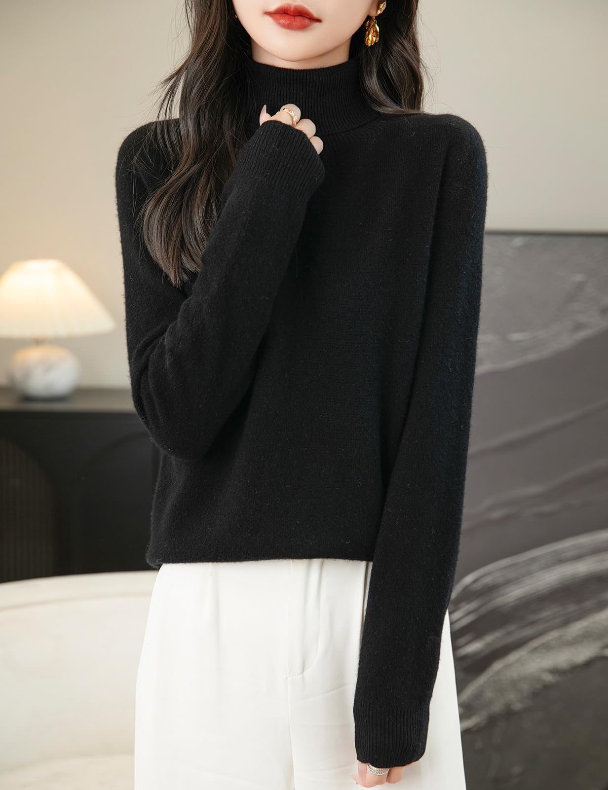 Chanyarn Mujer Jersey de Cuello Alto 100% Lana Merina 2024 Primavera Otoño Manga Larga Sin Costuras Jersey de Punto