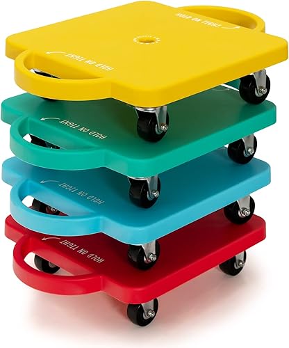 Goplus Tabla de patineta para niños patineta de suelo sentado con asas ruedas universales que no dañan para clase de gimnasio 4 piezas para