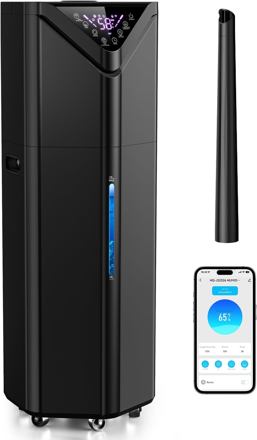 5Gal Humidifiers for Bedroom Large Room up to 2800ft², APP/Remote Control, 60H Supersized Cool Mist Humidifier with Auto 180°Mist Tube, 24H Timer, Top Fill Humidifiers for Home Office Bedroom Plants Black