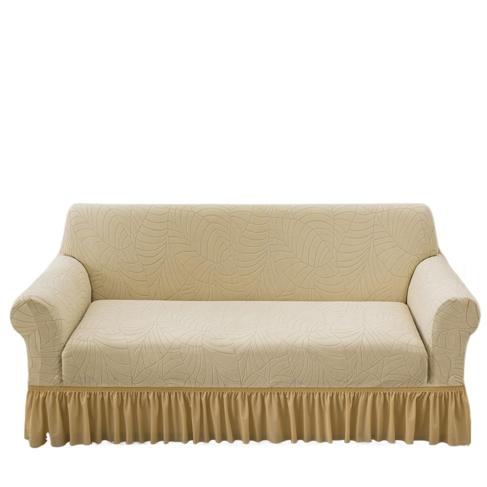 SUBLXPoten Sofa Cover with Skirt Jacquard Sofa Slipcover with Skirt Stretch Cover for Living Room Couch Covers Easy Fitted Washable(Beige,3-seater 190-230cm)