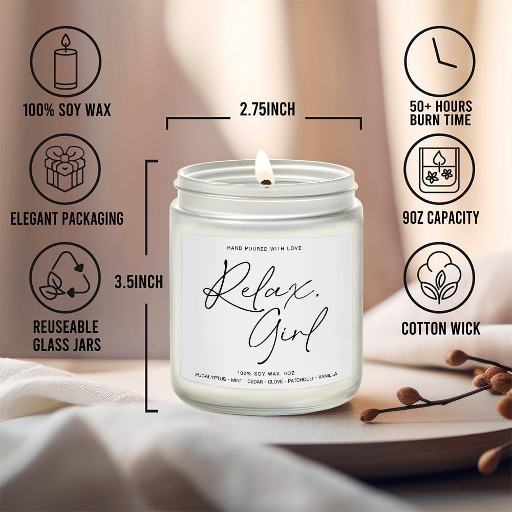 Relax Candle Friendship Gifts for Girls - Birthday Gifts for Daughter, Friends, Sister, Best Friend - Eucalyptus, Mint, Cedar, Clove, Patchouli, Vanilla Candle 9OZ - Image 5