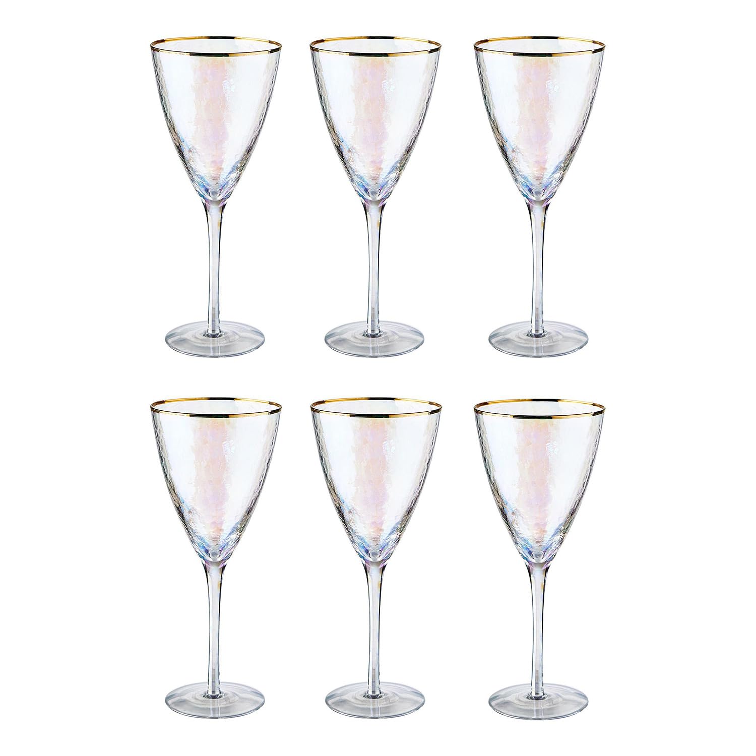BUTLERS 6er Set Weinglas 400 ml Klarglas - SMERALDA - Goldrand | Farbe Durchsichtig - Weinkelch für Weißwein - Stielglas für Rosé - Irisierende Perlmutt-Optik