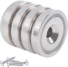 Aenienoe Neodym Magnete mit Loch 32kg Magnete Stark,Magnet zum Anschrauben mit Schrauben für Werkstatteinrichtung Zubehör 25mm 4 Stück