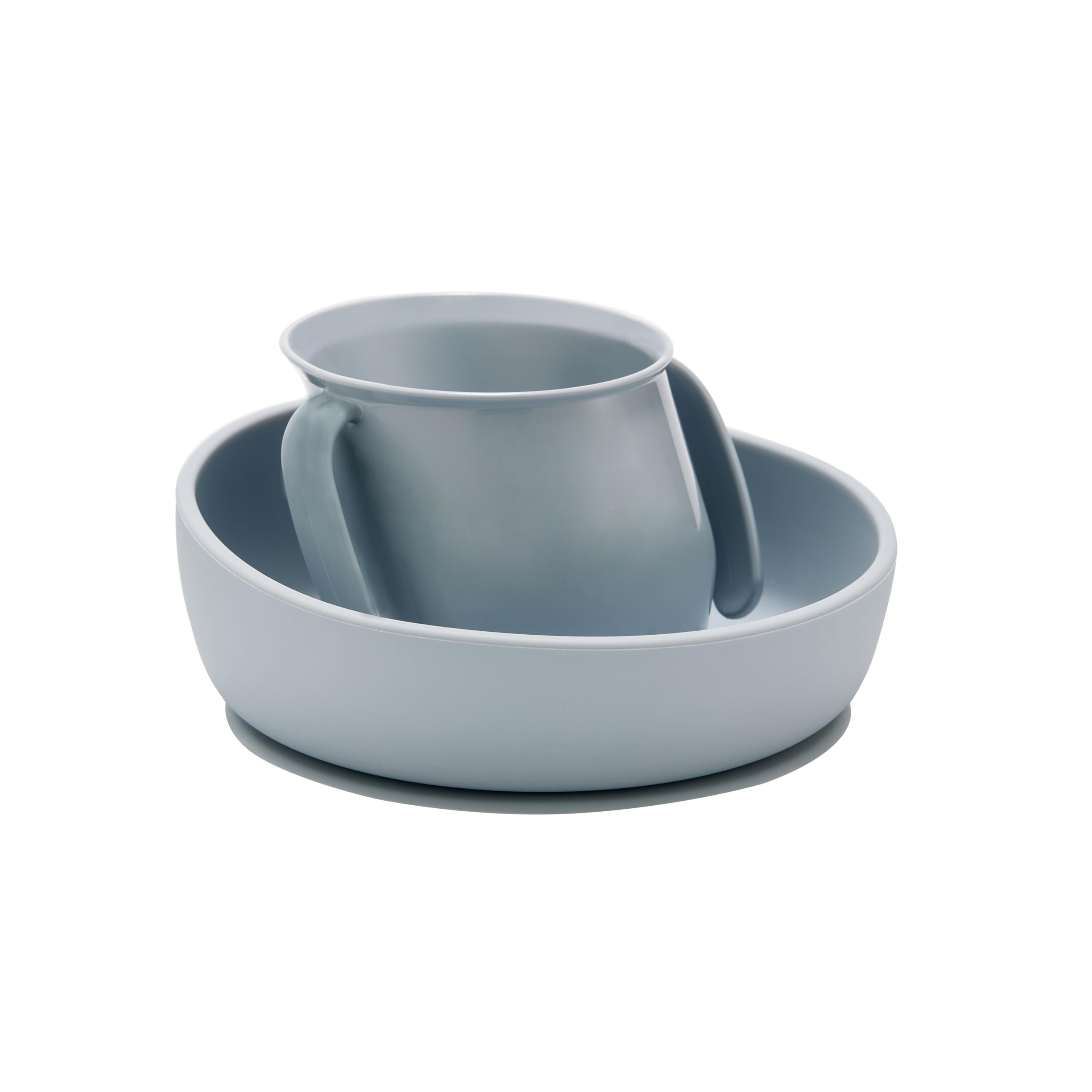 Doidy Cup and Bowl Set - Unique Slanted Design Training Sippy Cup and Non-Slip Silicone Suction Bowl - Weaning Gift Set for Babies and Toddlers (Grey)