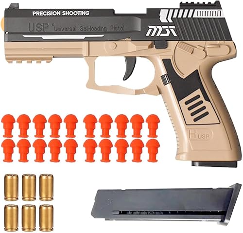 Dreamplay Juguete de expulsión de conchas para niños, juguete educativo de balas de carga automática, juego de disparo de balas suaves falsas para