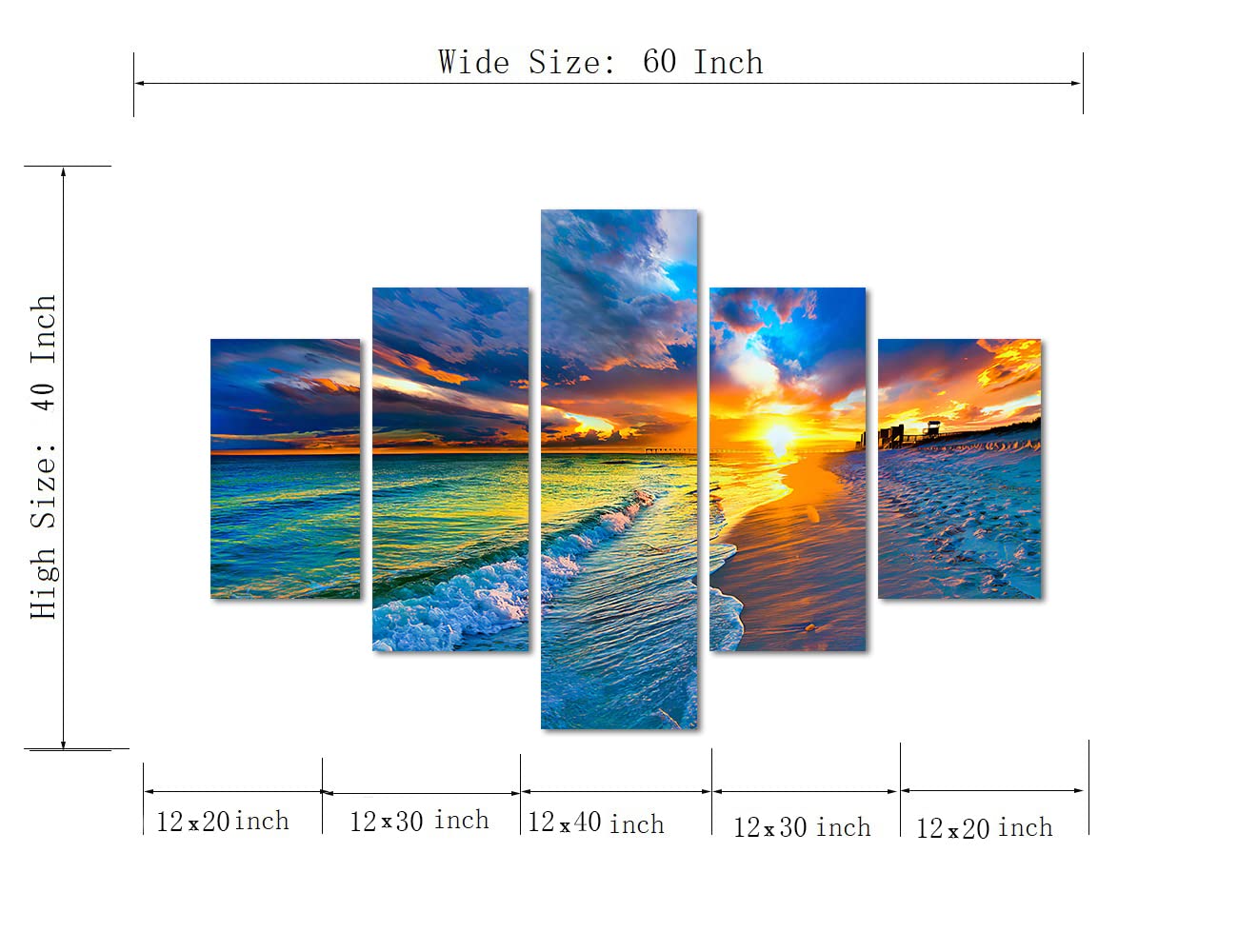Amazon.co.jp: 5パネル 海 ビーチ 夕暮れの下 キャンバス絵画 ウォール