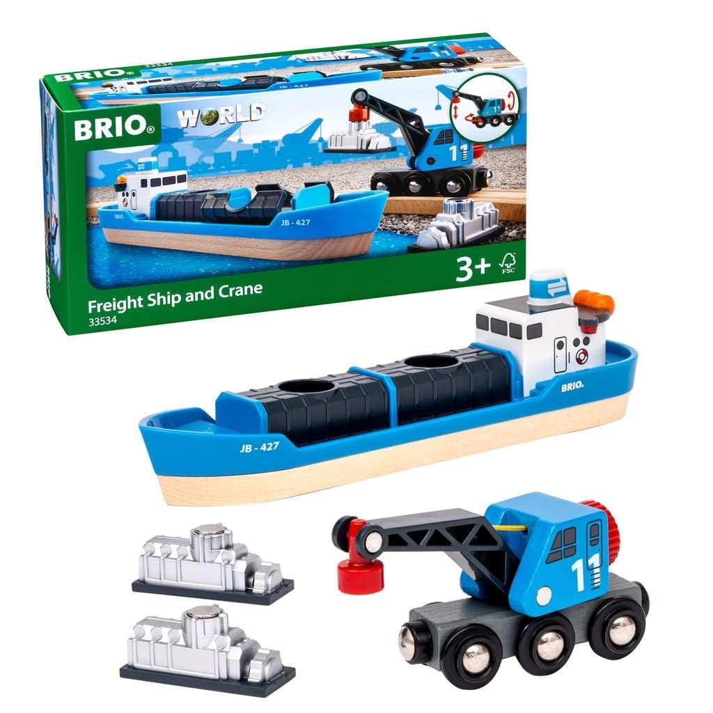World - 33534 Container Ship and Crane Wagon | Premium 4-Piece Kids Train Set Toy | Enhances Motor Skills & Creativity | Compatible with All Toys | Ideal for Toddlers Age 3+