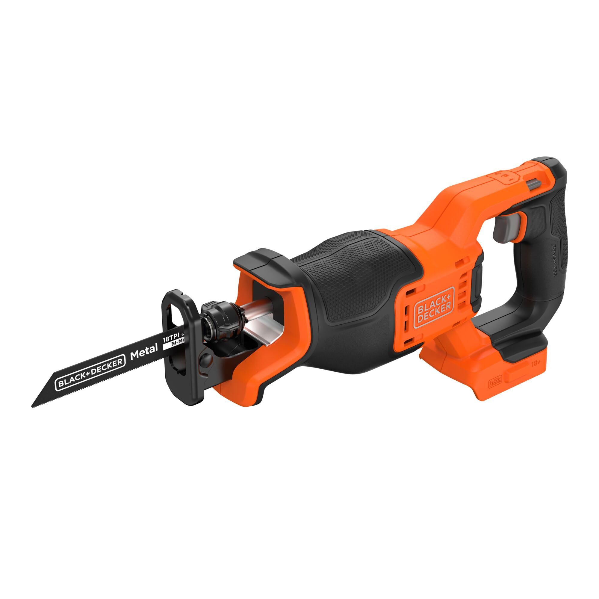 BLACK+DECKER Scie sabre sans fil Brushless avec éclairage LED et 6 lames incluses, outil seul sans batterie, BLCR78NAZ-XJ