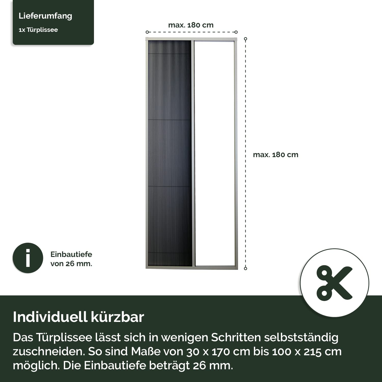 Nematek Fliegengitter Tür Plissee, ohne Bohren, 100x215 cm - Insektenschutz mit Rahmen für Balkontür Terrassentür Schiebetür bohrlos (weiß)