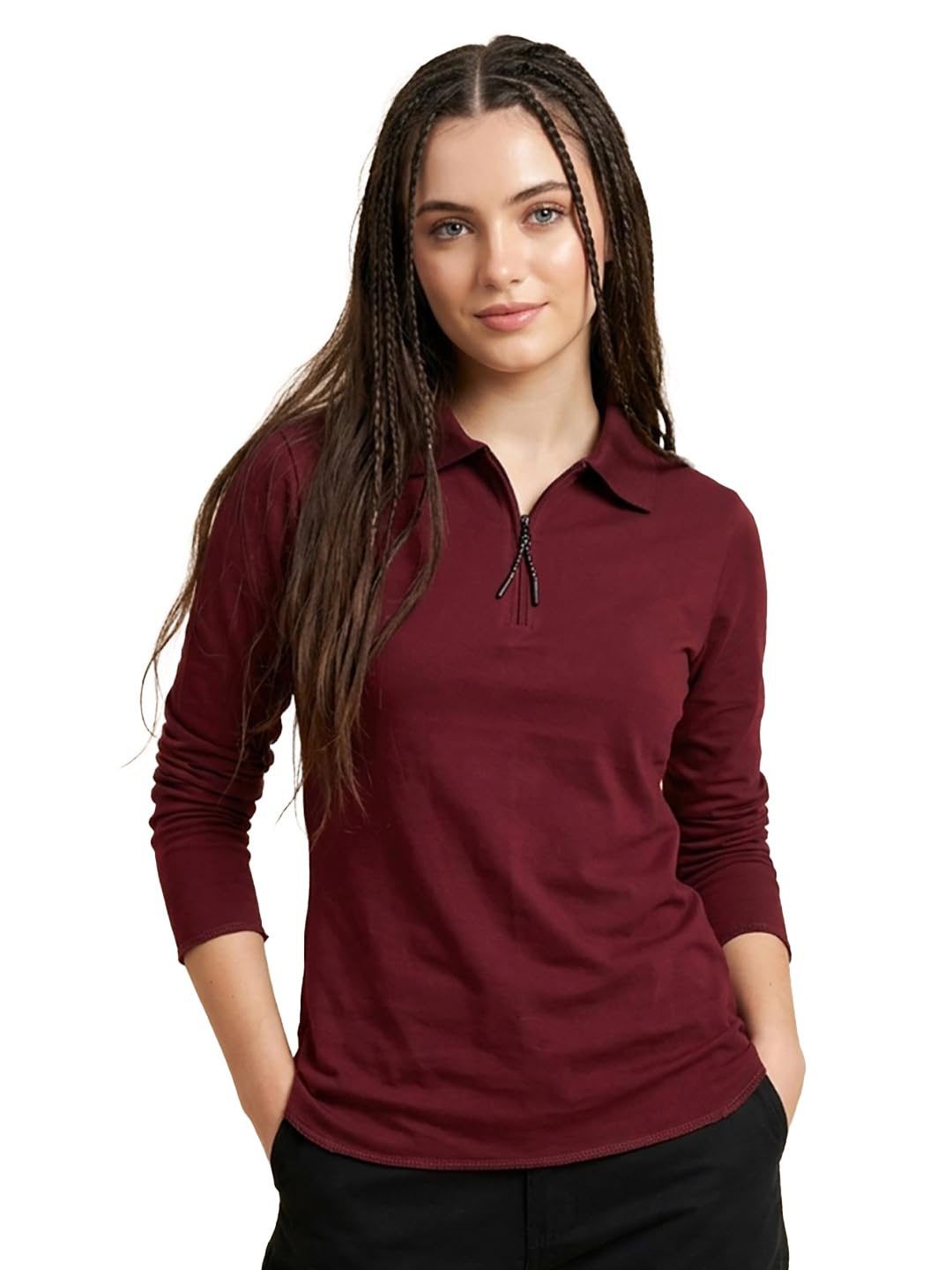 xyris Women Solid Polo Neck Full Sleeve T-Shirt-picture-21