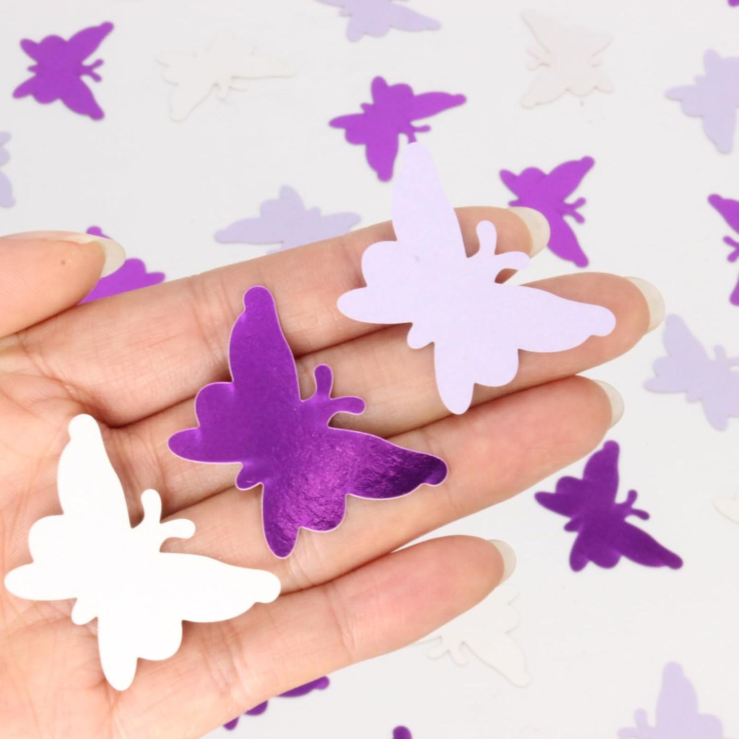 Butterfly Confetti, White and Purple Butterfly Confetti for Purple Butterfly Birthday Decorations, 150 PCS Glitter Butterfly Baby Shower Confetti for Purple Butterfly Baby Shower Decorations 3