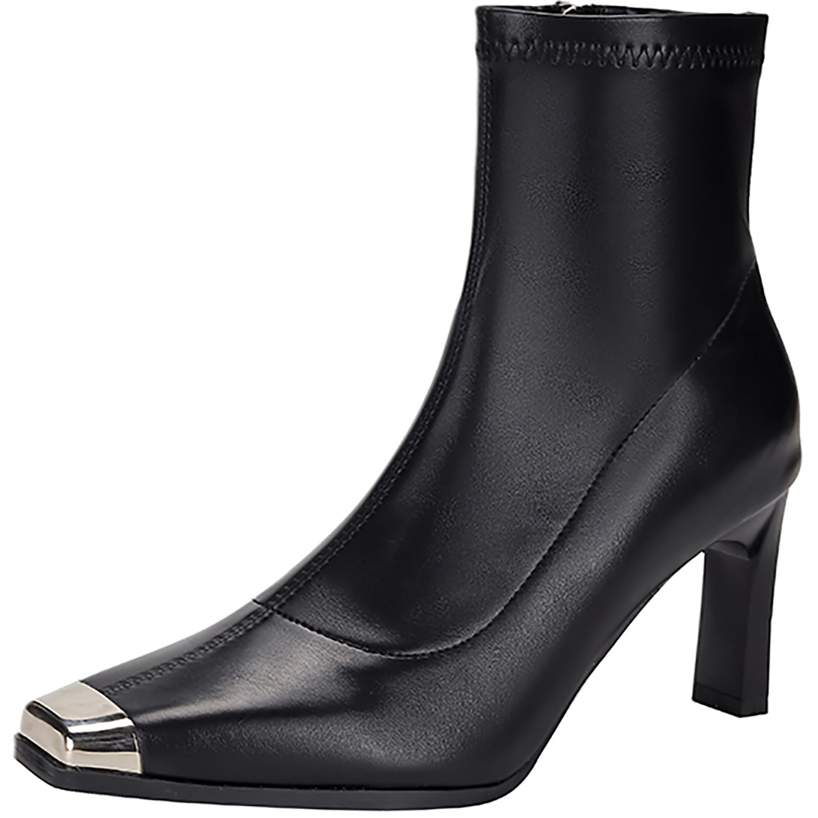 Womens Block Chunky Heel Ankle Boots Fashion Leather Square Toe Side Zipper Short Booties For Party Office Date
