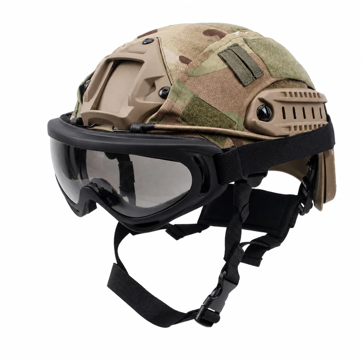 Helmset im Fast-Stil for Kinder mit Tarnbezug und Schutzbrille | Verstellbarer, 50–56 cm großer, leichter Hartschalenhelm mit stoßfester Schutzbrille und Tarnabdeckung