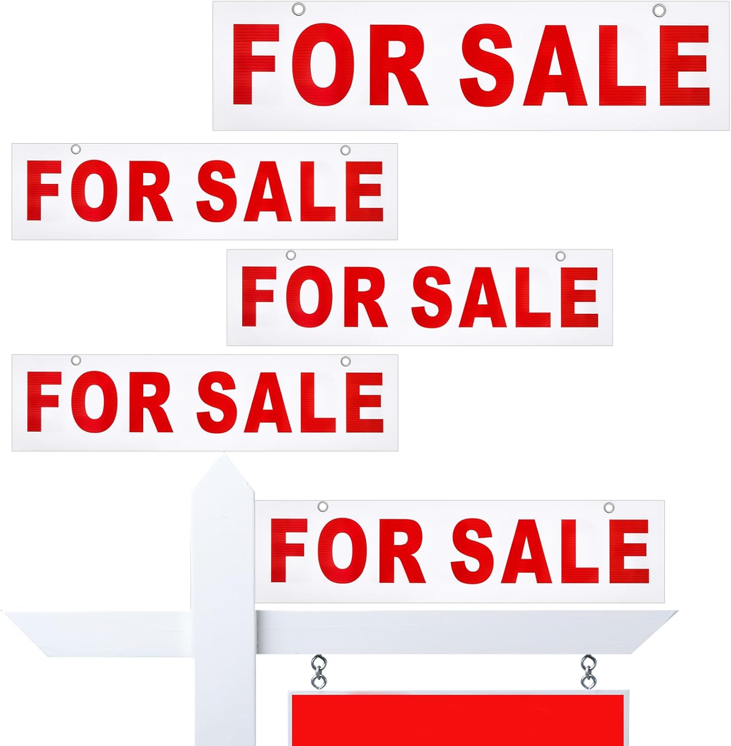 5 Pcs Real Estate Rider Signs for Sale Sign Rider Banner 24 x 6 Inch Pre Punched Double Sided Plastic Waterproof Real Estate Supplies for Owner Garage Car Vehicle Sale Retail Store Business