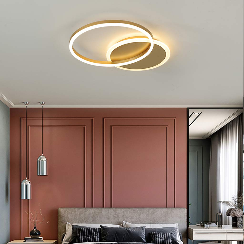 LED Deckenleuchte Dimmbar Deckenlampe Ring Metall Schlafzimmerlampe modern Acryl Deckenbeleuchtung Wohnzimmerlampe Kinderzimmer Esszimmer Bad Flur Pendelleuchte,Gold,2 Ringe