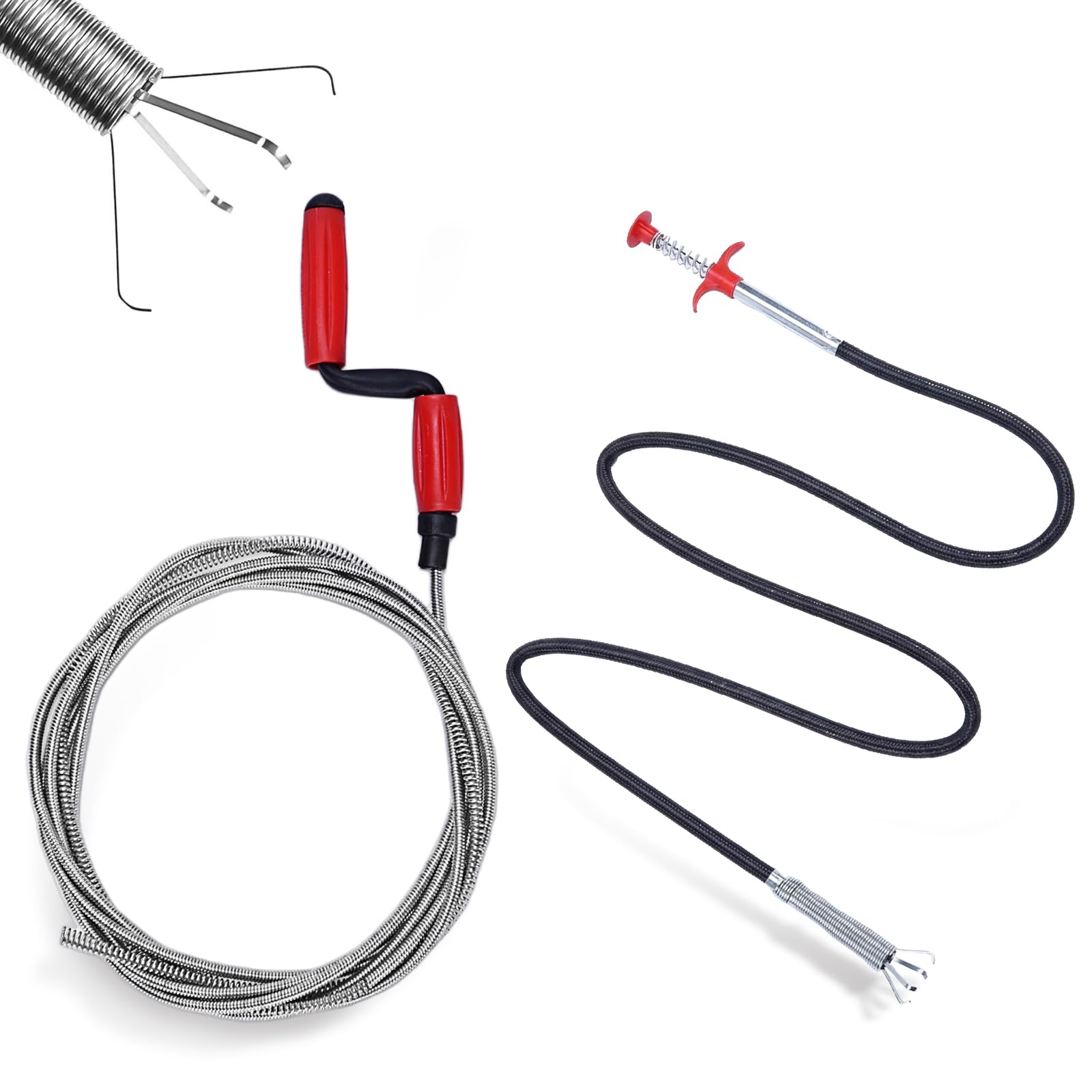2 Pack Drain Snake Toilet Unblocker Tool, 5M Sink Drain Plumbing Unblocker Wire, 3M Toilet Auger Hair Clog Remover with Claw Wire Drain Auger Cleaning Tools for Kitchen Bathrom and Shower Sink (Red)