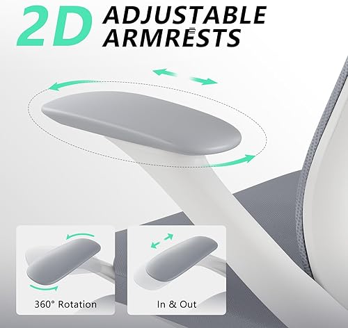 Miniatura 5 de Silla de oficina ergonómica, silla de escritorio de malla con respaldo alto con soporte lumbar, giratorio de 360 y brazos ajustables deslizantes,