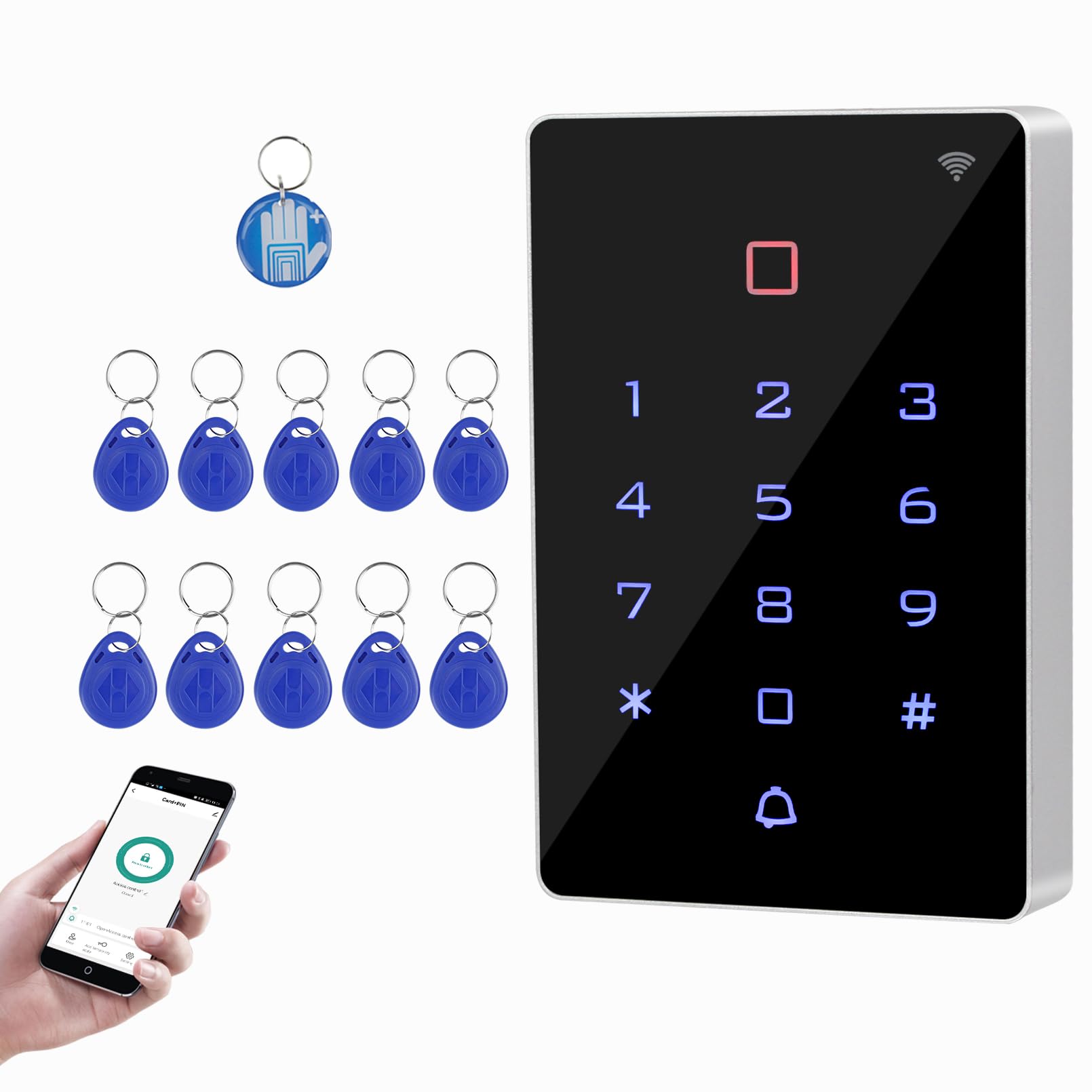 OBO HANDS WiFi Tuya Access Control System, IP68 Waterproof Keypad, Door Entry System with 10 ID Keyfobs, App Remote Unlock