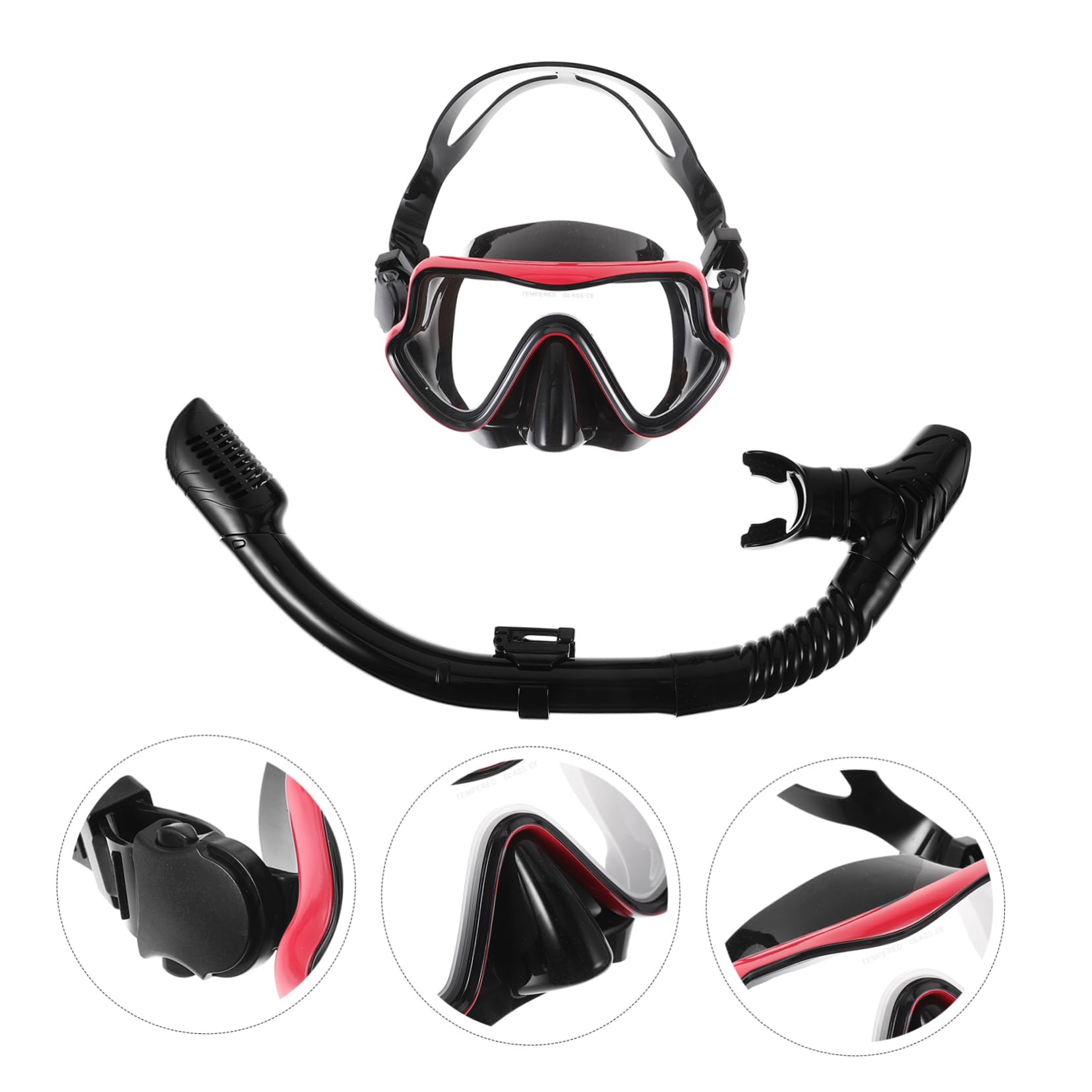 BRIGHTFUFU Snorkeling Mask Adult Snorkel Set Red Frame Black Lightweight and Sturdy Gear