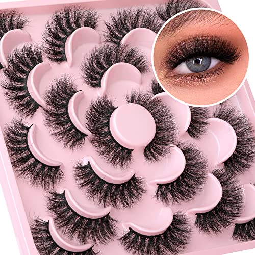 Fluffy Mink Lashes Thick Volume Natural Fluffy Wispy Faux Mink Lashes that Look Like Extension 18mm False Eyelashes 10 Pairs Pack