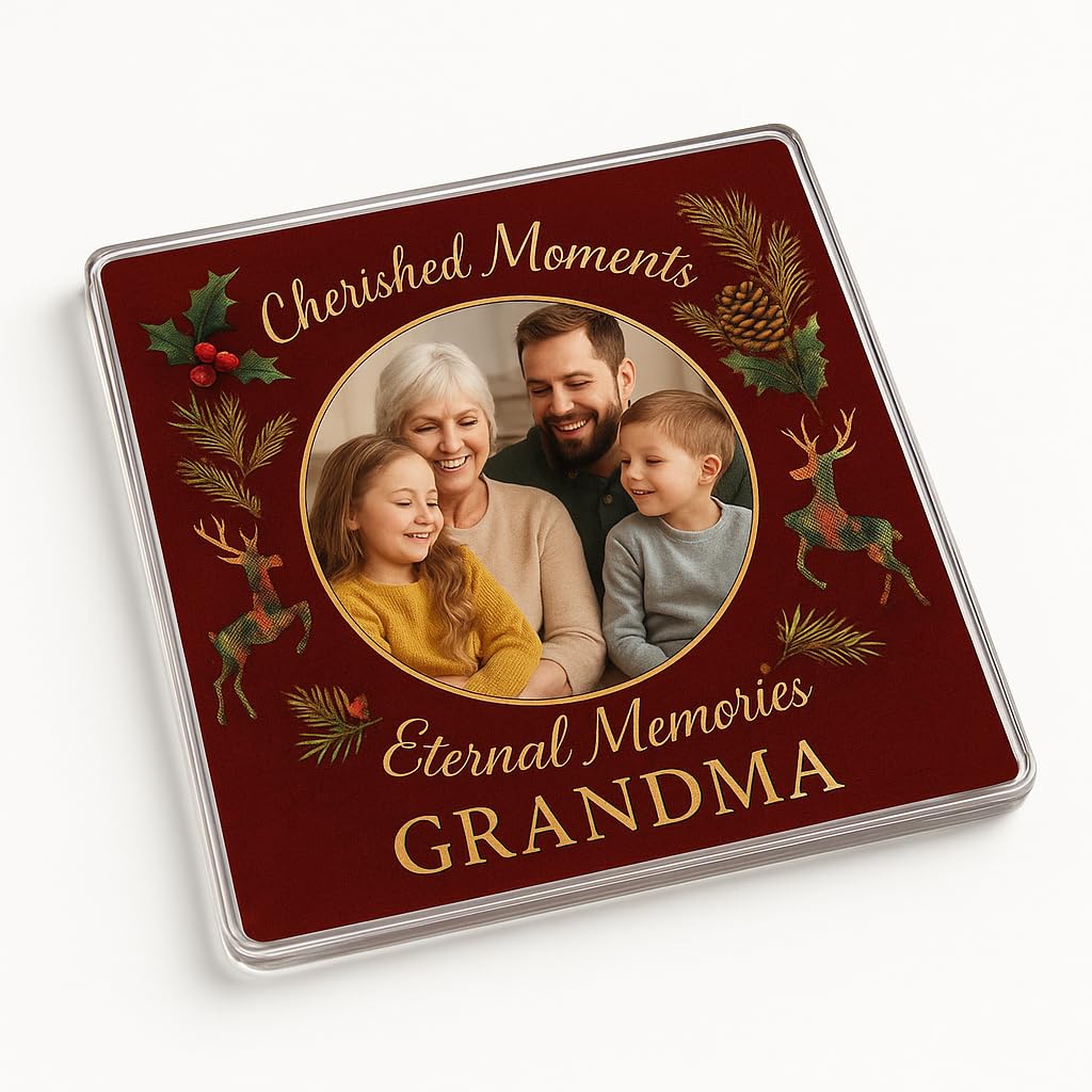 The Plum Penguin Grandma Personalised Photo Acrylic Coaster With Cherished Moments Design - Warmth & Whimsy For Celebrating Family Connections