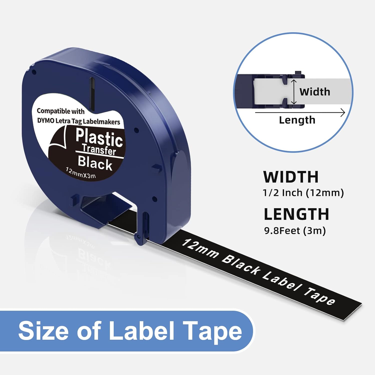 5 X White on Black Tape Replacement for Dymo Label Maker Refills Plastic 12mm X 3m Compatible with Dymo Letratag Refills for Letra tag LT100H LT100T QX50 Label Maker Tape - Image 3