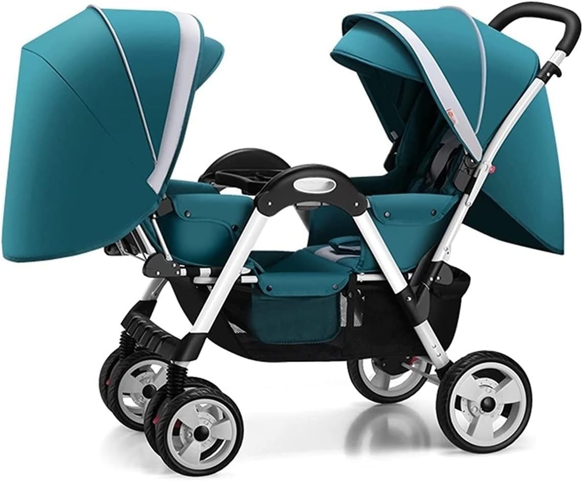 Poussette Double pour Jumeaux, Poussette Double pour Bébé, Poussette Double Compacte Et Confortable, Poussette Parapluie Tandem Pliable pour Filles Et Garçons., Green