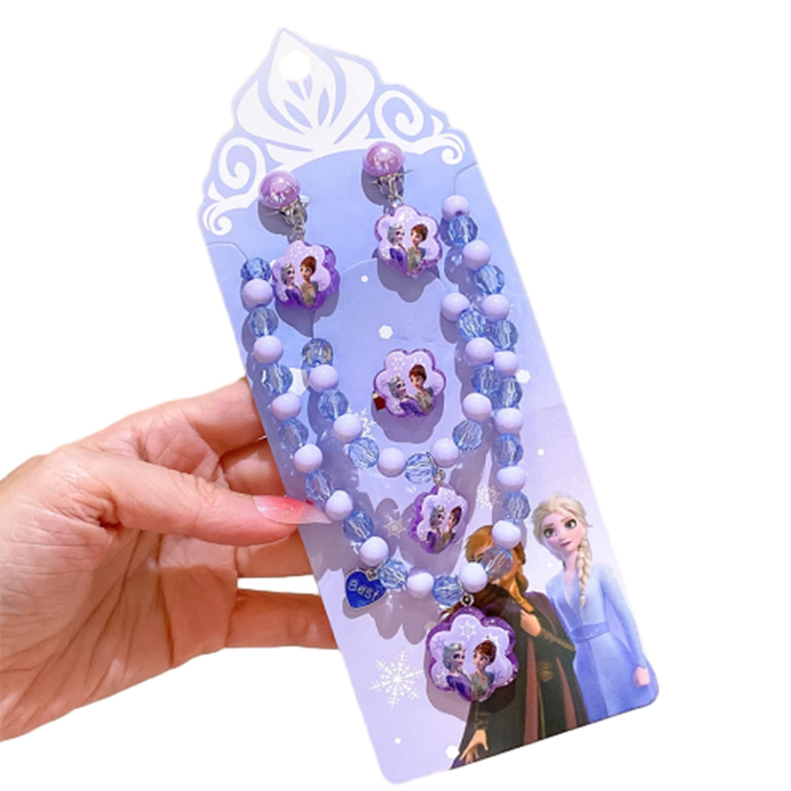 5 Stück Kinderschmuck Kleine Mädchen,Cartoon Halskette Armband Ring Clip-on Ohrringe Haar Klammern Einstellen Set,Princess Zubehör Set,Modeschmuck Party Favors Geschenk zum Anziehen Pretend Party