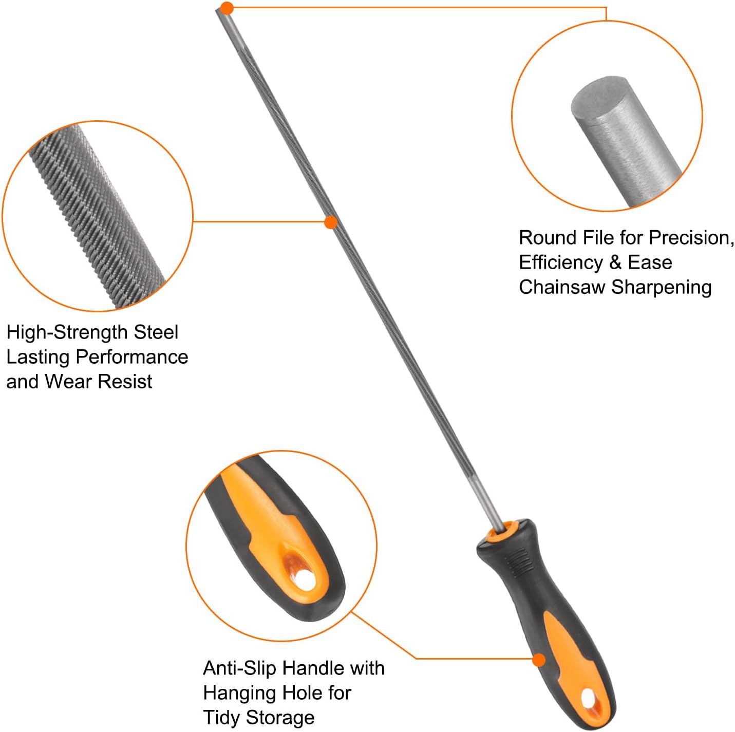 HARFINGTON 3pcs Chainsaw File, 4mm (5/32-inch) Round Sharpening Files Tool with Plastic Handle for Chain Chainsaw Sharpening, Grinding, Grey