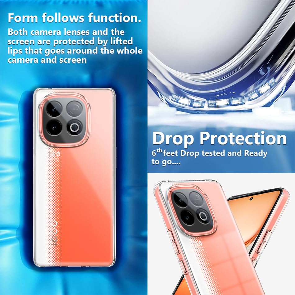 Image of Fashionury Crystal Clear Case for iQOO Neo 10 5G | Yellowing Resistance | Transparent TPU Silicone | Raised Camera Lips | Slim Transparent Cover