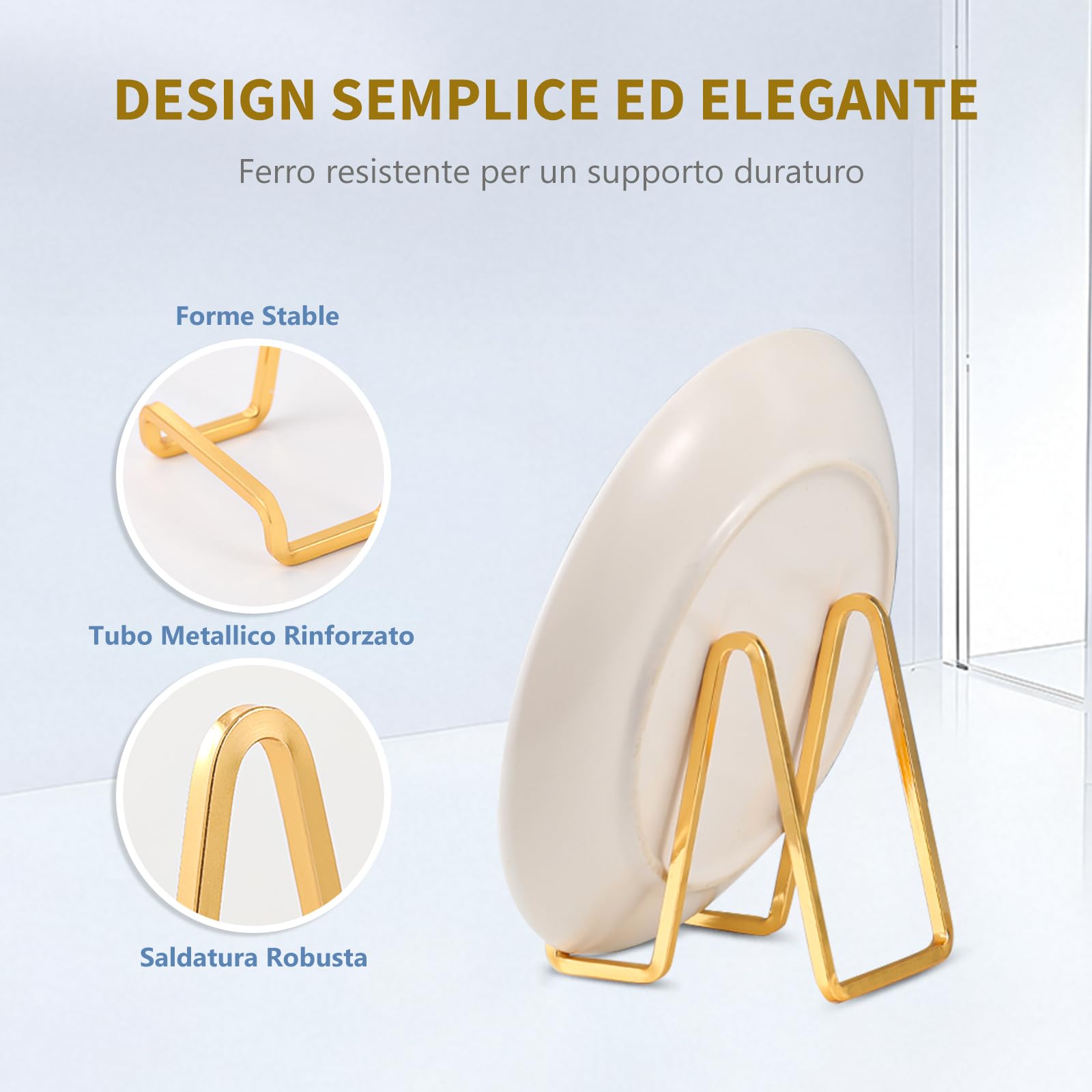 Cavalletto Espositore Per Piatti - Supporto In Ferro Per Decorazioni, 3 Pezzi Oro - Foto 4