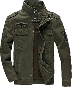 BoShiNuo Men's Military Utility Jacket, Casual Stand Collar Cargo