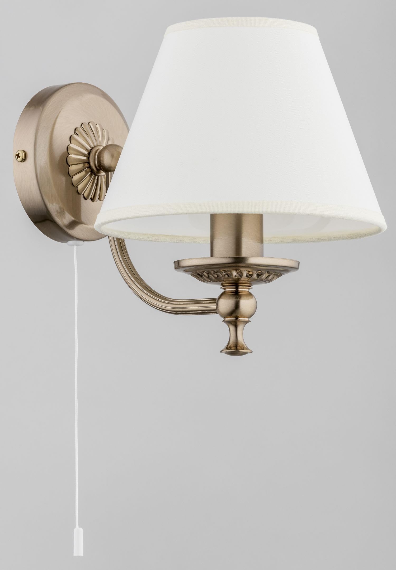 Licht-Erlebnisse Wandleuchte mit Schalter H: 21 cm in Messing Antik Creme E14 Jugendstil Wandlampe Zugpendel Wohnzimmer Schlafzimmer