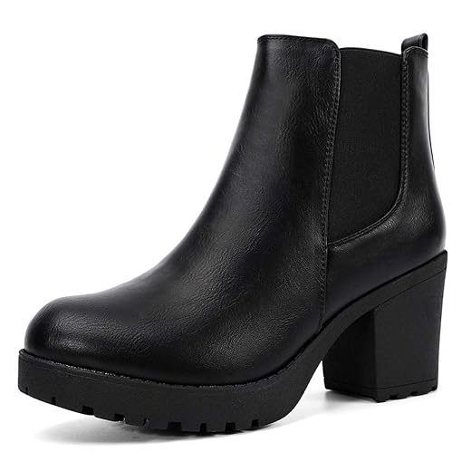 Moda Chics Women's Ankle Boots Fall Slip On Platform Boots with Heel Black 8.5 B(M) US