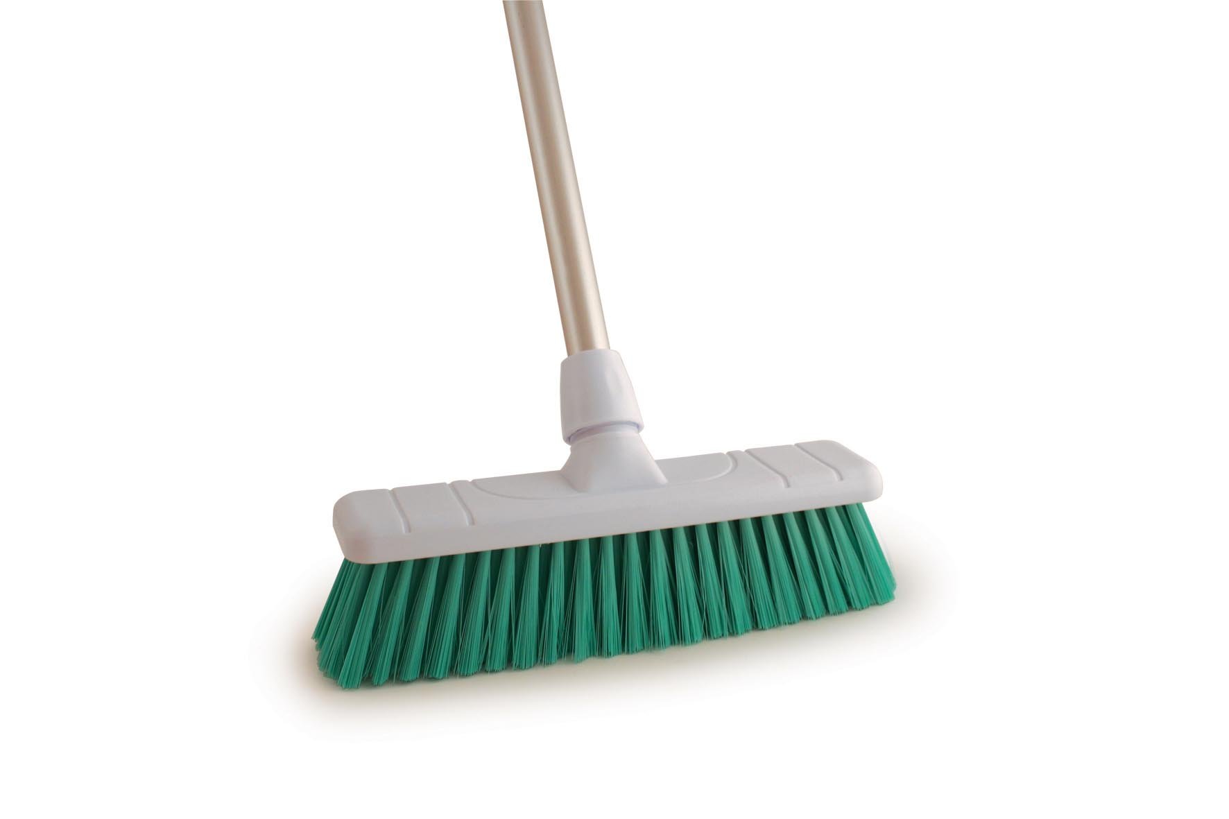 12" Soft Colour Coded Food Hygiene Brush Sweeping Broom and Aluminium Handle GREEN