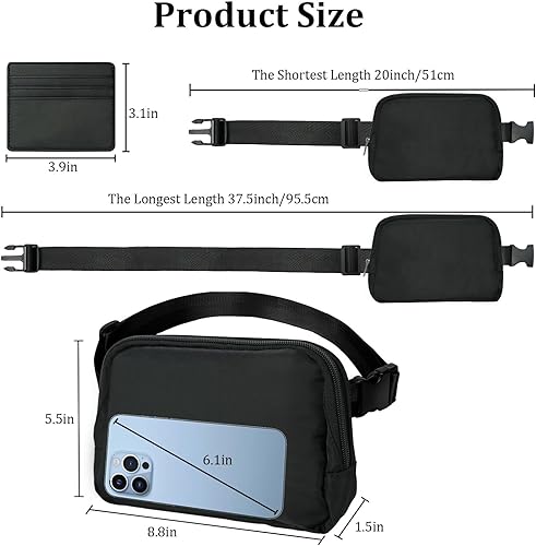 Miniatura 2 de Riñonera unisex para mujer con correa ajustable, cangurera cruzada con bolsa para tarjetas para entrenamiento, correr, viajar, senderismo (negro),