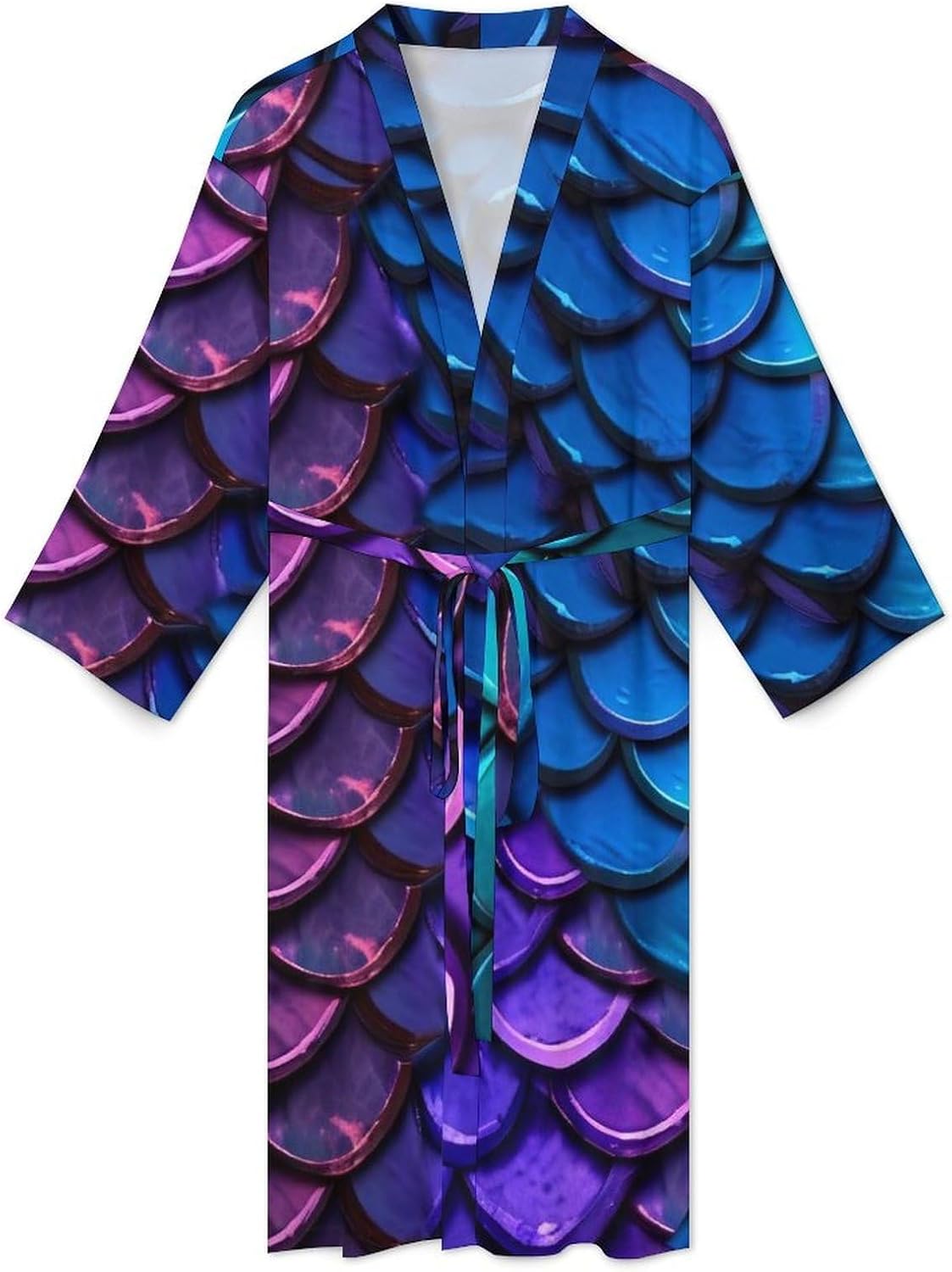 Colorful Fish Mermaid Scales Print Bath Robe Soft and Breathable Long Bathrobe for Men and Women in Bathroom, Spa, Pool, and Home, Large