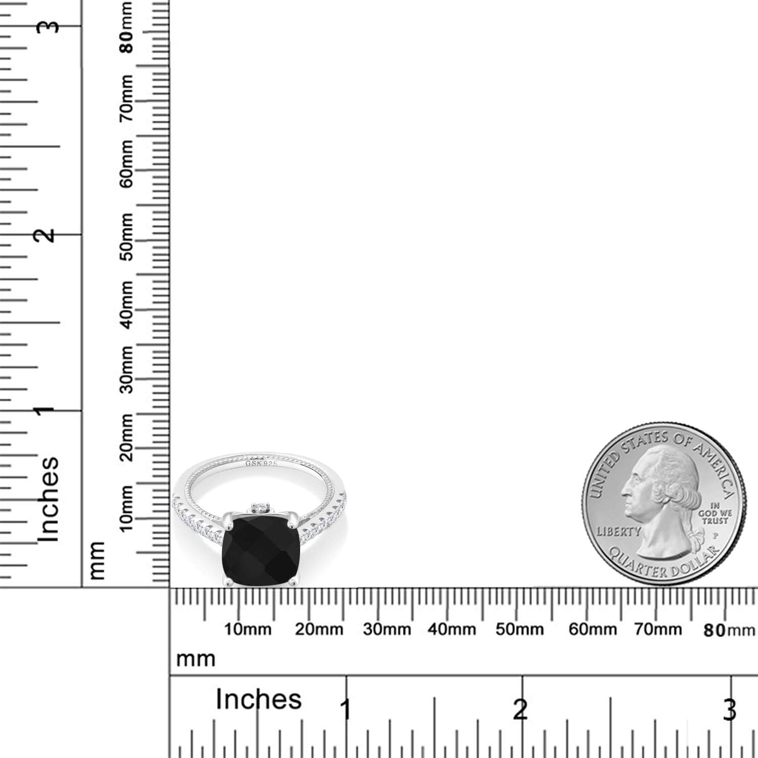 Gem Stone King 4.07 Cttw Black Onyx and White Created Sapphire Engagement Ring For Women | 925 Sterling Silver | Cushion Checkerboard Cut 10MM | Wedding Engagement Anniversary Promise Ring