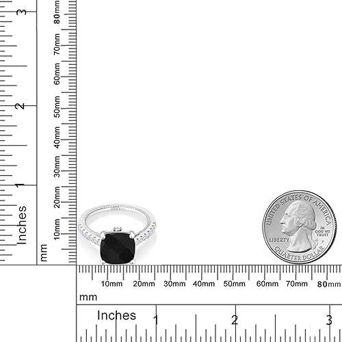 Miniatura 6 de Gem Stone King Anillo de compromiso de plata de ley 925 con ónix negro y zafiro blanco creado para mujer