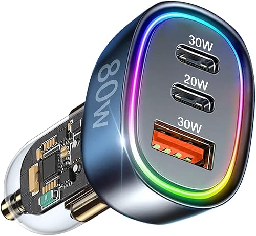 USB C Car Charger, 80W 3-Port Super Fast Car Charger Adapter, Dual PD3.0 & QC3.0 30W Type C Car Phone Charger Fast Charge for iPhone 141312, iPad USB C Car Charger, 80W 3-Port Super Fast Car Charger Adapter, Dual PD3.0 & QC3.0 30W Type C Car Phone Charger Fast Charge for iPhone 141312, iPad