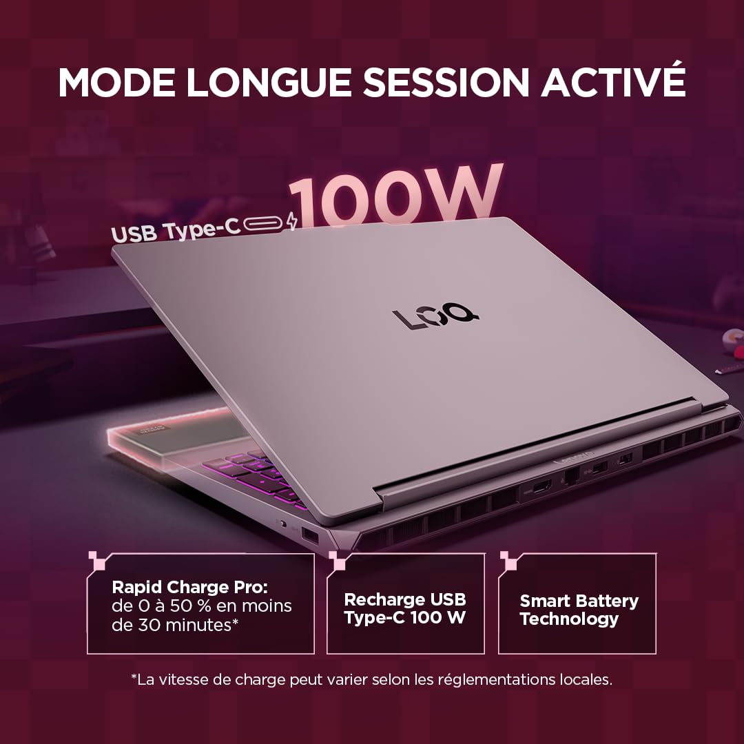 Lenovo LOQ 15AHP11 - Ordinateur Portable Gaming 15.3'' WUXGA (AMD Ryzen 7 250, RAM 16Go, SSD 512Go, NVIDIA RTX 5050 6GB) Clavier 1 Zone rétroéclairé AZERTY Français - Gris Lunaire