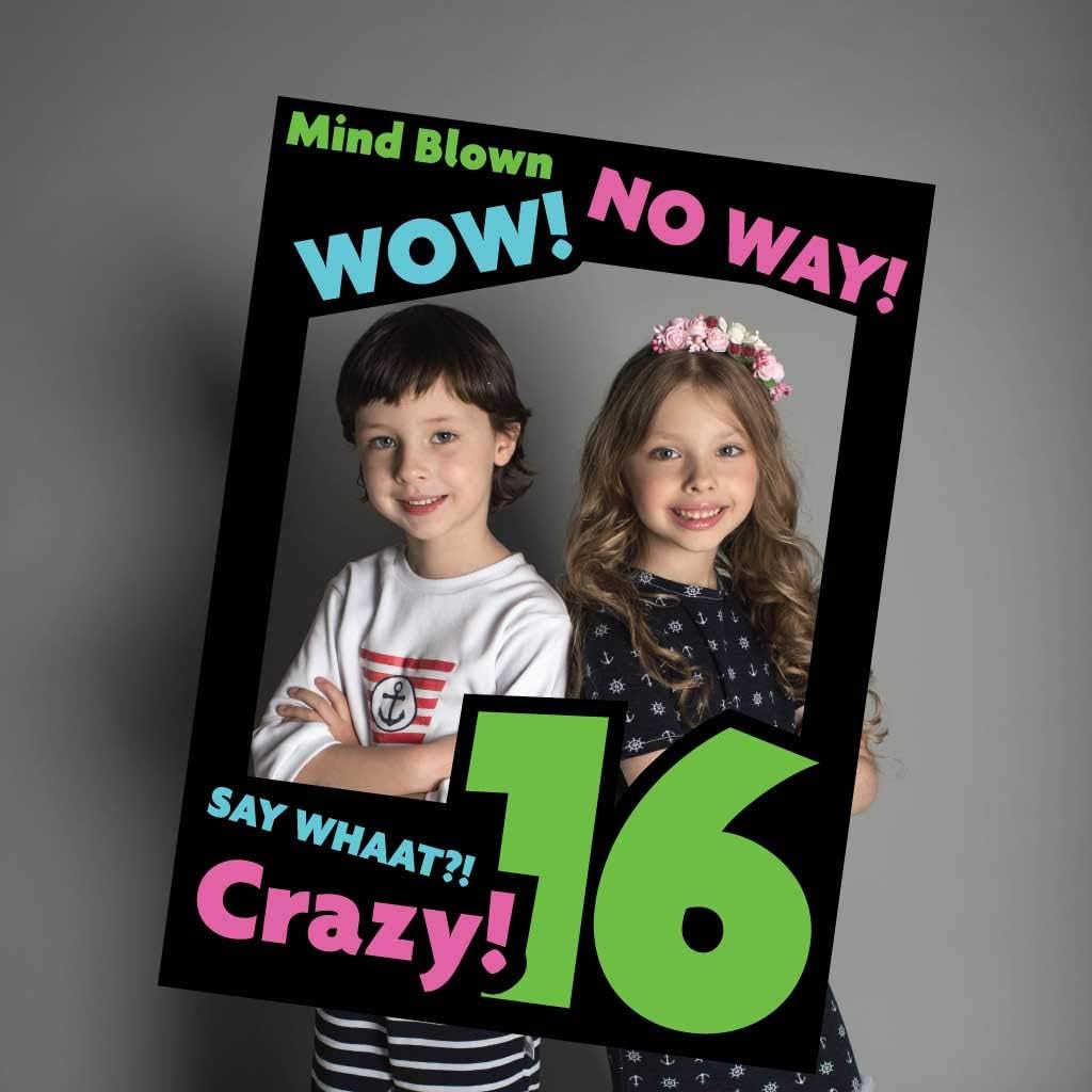 VictoryStore 16th Photo Booth Frame and Yard Decoration Includes 2 Shorts Stakes per Sign (Green Pink Blue)