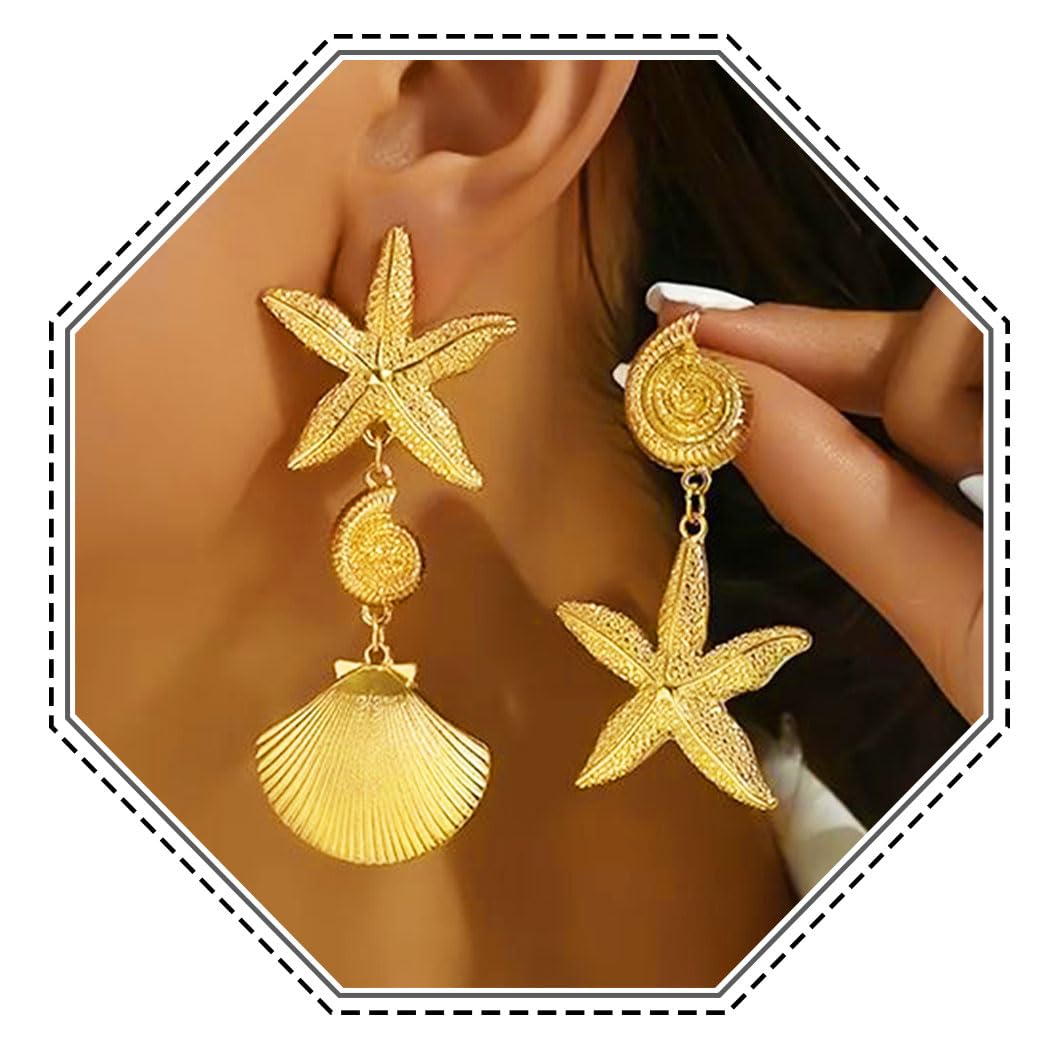 Orecchini A Perno A Forma Di Stella Marina Jovono – Dorati, Fatti A Mano Con Conchiglie, Accessorio Moda Donna